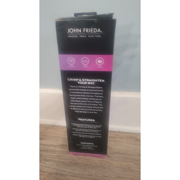 John Frieda 2-in-1 Crimp & Straight Styler Ceramic Flat Iron New in Box - Picture 3 of 4